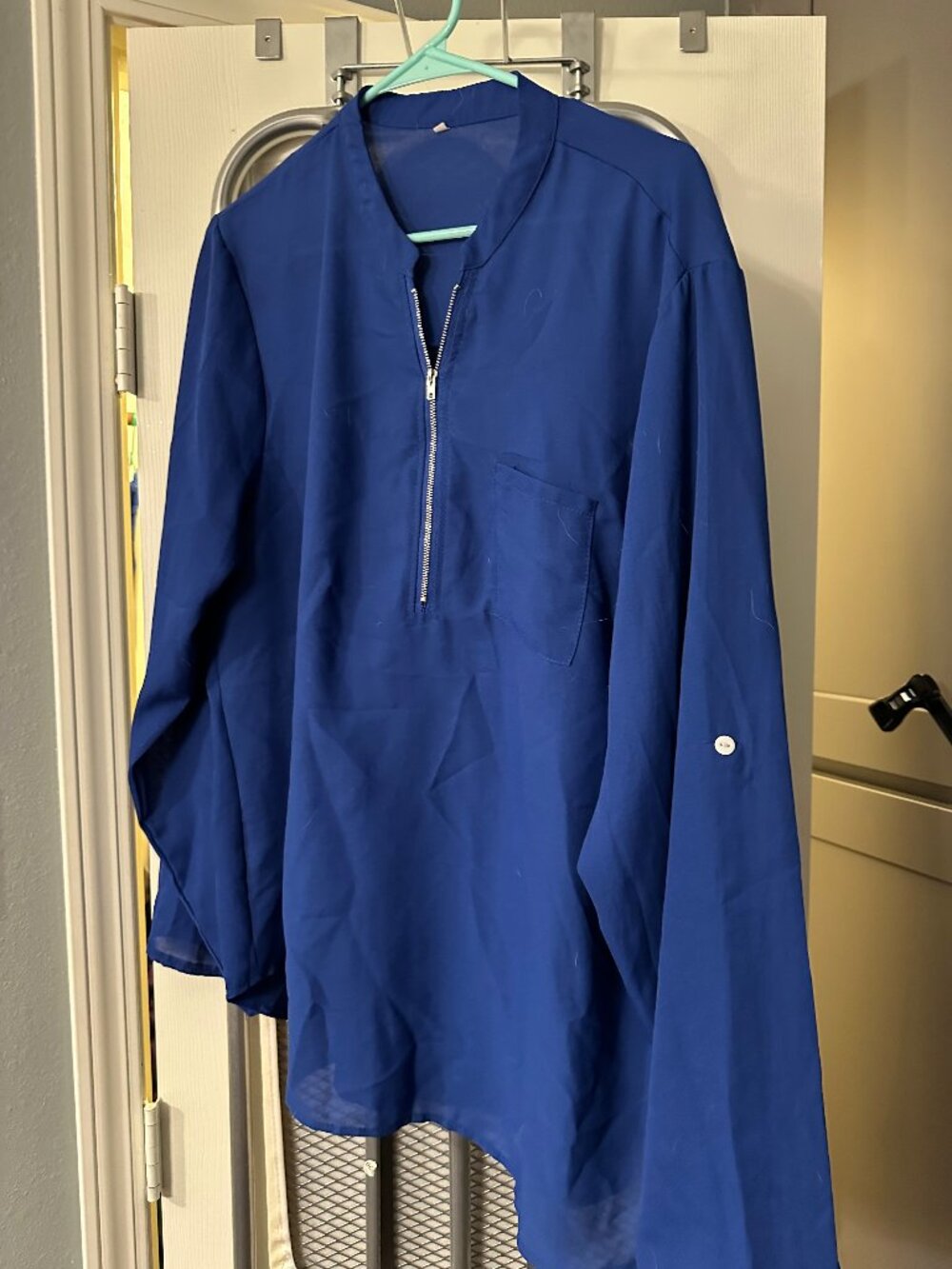 blue roll tab sleeve top